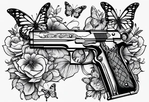 Small Gun and butterflies tattoo idea