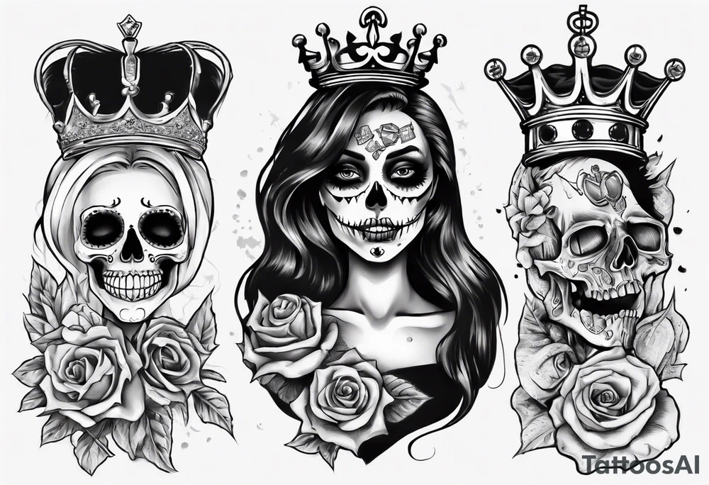 santa la muerta with money and crown
on the card tattoo idea