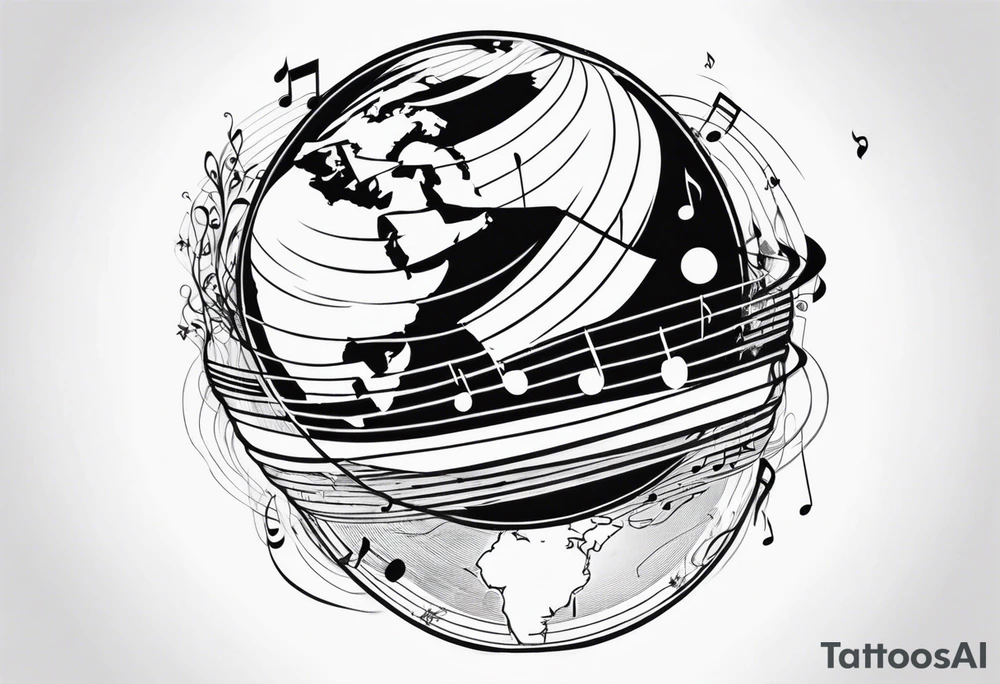 earth with music tattoo idea