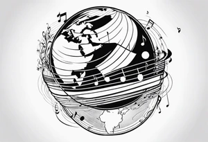 earth with music tattoo idea