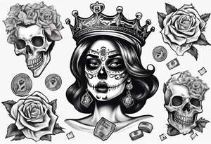 santa la muerta with money and crown
on the card tattoo idea