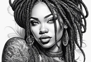 Woman with locs and red dragon in background tattoo idea