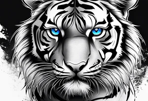 Tiger with blue eyes for leg tattoo idea