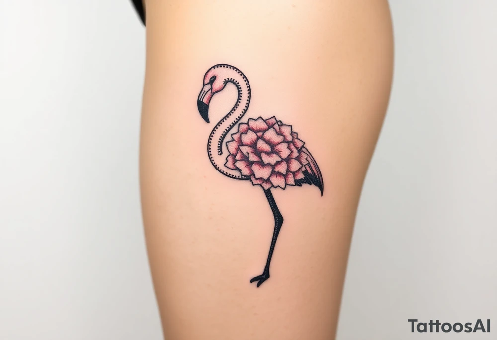 Flamingo made of hydrangea tattoo idea