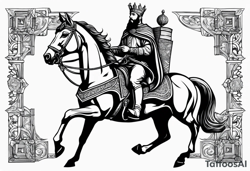 Georgian king david the builder on horse with book in hes hand tattoo idea