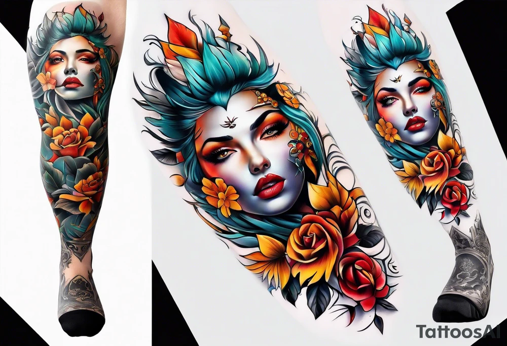 leg sleeve tattoo idea