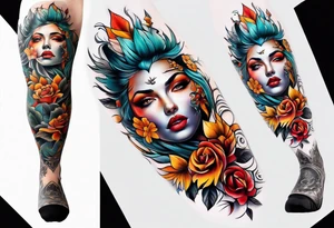 leg sleeve tattoo idea