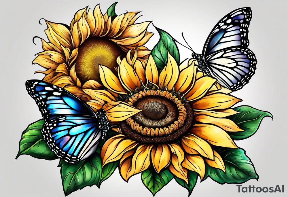 Butterflies and sunflower tattoo idea