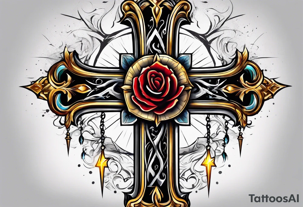 Cross with lightning coming from it tattoo idea