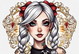 Skull and cross bones with blonde pigtails tattoo idea