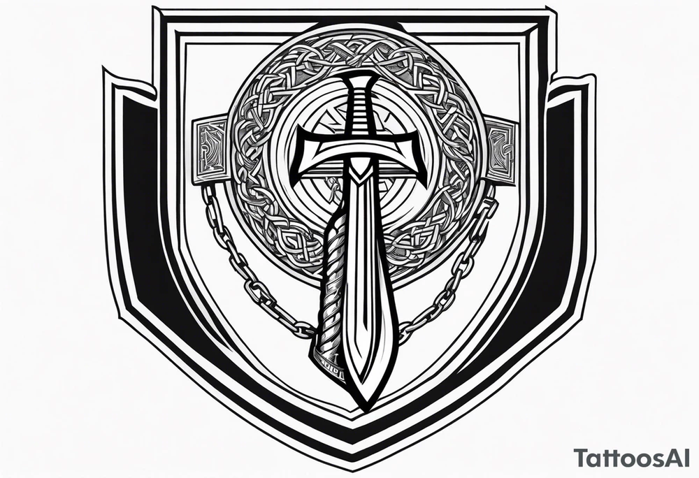 Valhalla shield sword axe Valknut chains tattoo idea