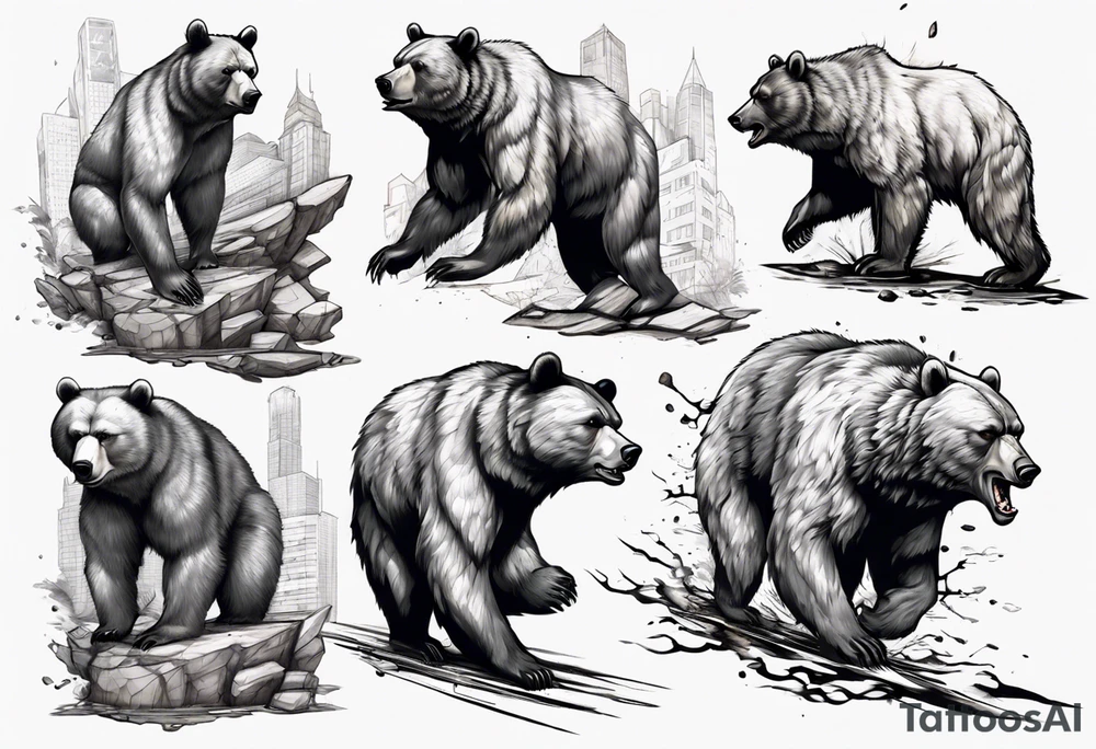 Serious bear coming up behind a city tattoo idea