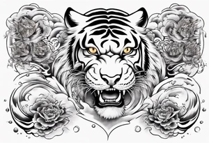 Tiger sleeve tattoo with lightning and the sun tattoo idea