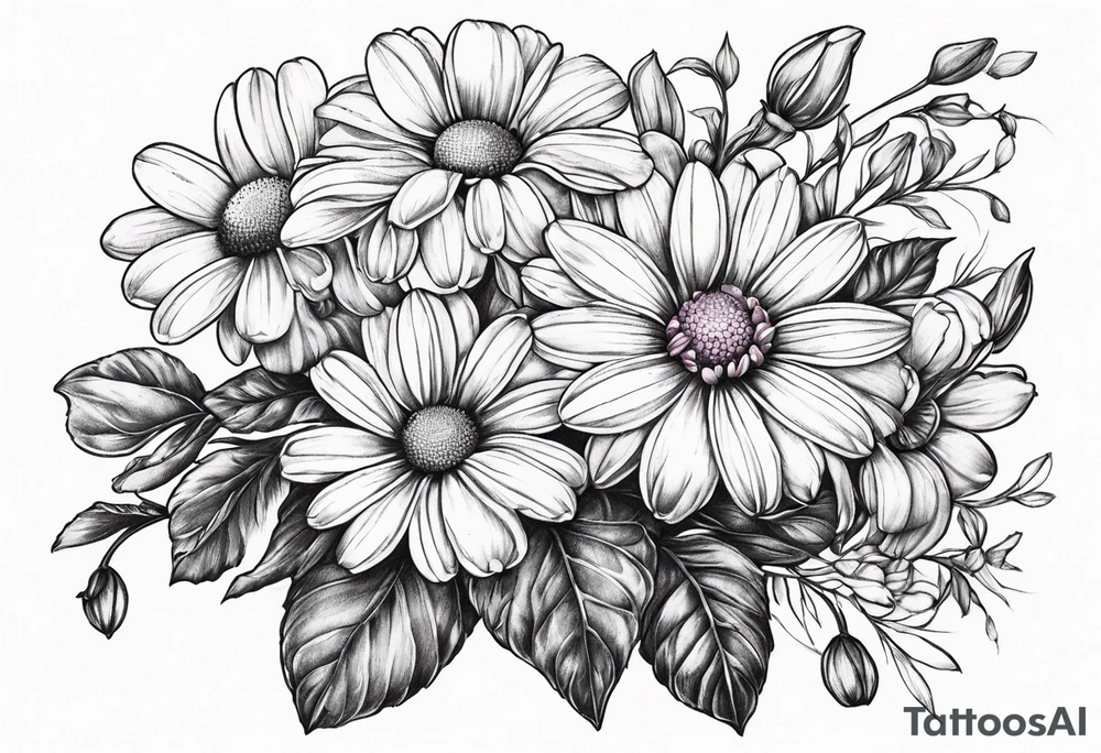 Daisy, Sweet Pea floral bouquet floral tattoo idea