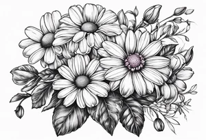 Daisy, Sweet Pea floral bouquet floral tattoo idea