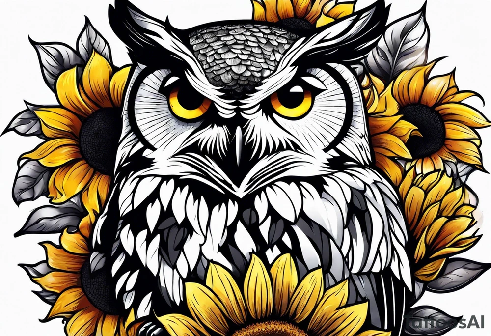 Owl and sunflower sleeve tattoo idea