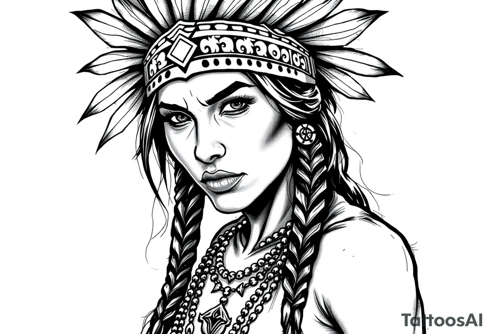 Fierce Female Native American tattoo idea