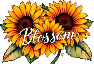 Sunflowers with “Blossom” written through it tattoo idea