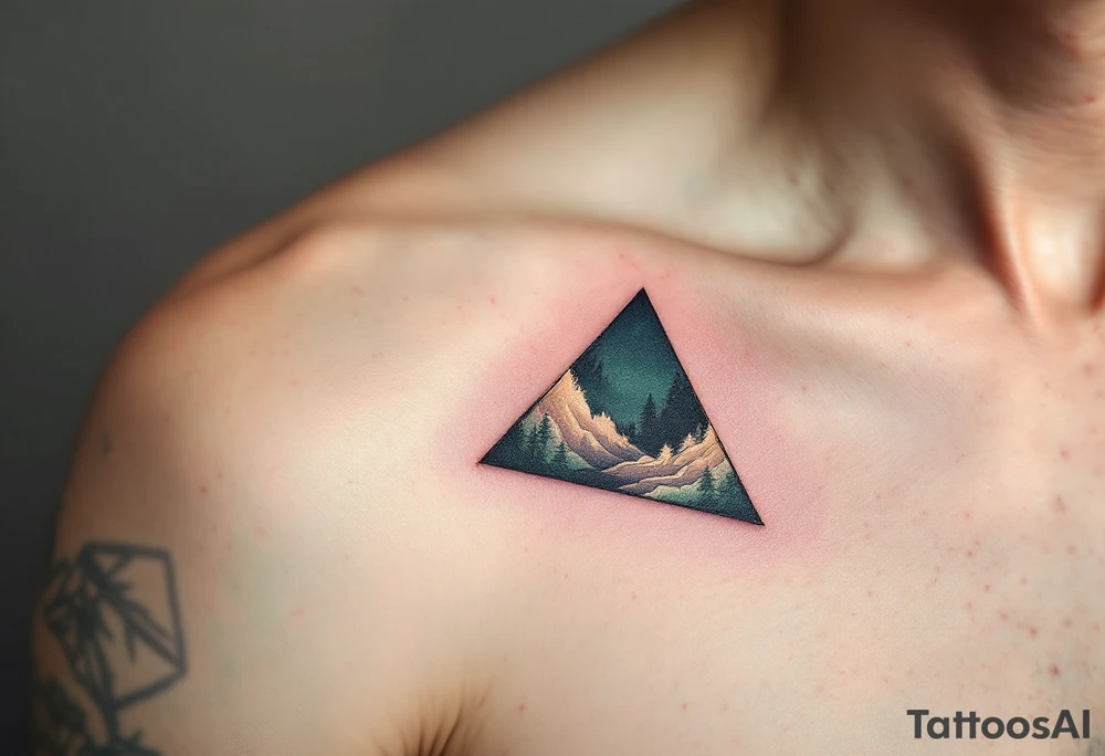 A triangle split diagonally between dark forest green and pale beige, showing balance and contrast. tattoo idea