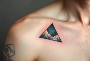A triangle split diagonally between dark forest green and pale beige, showing balance and contrast. tattoo idea