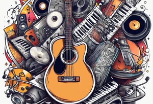 sleeve

music notes, a cassette tape, and
instruments tattoo idea