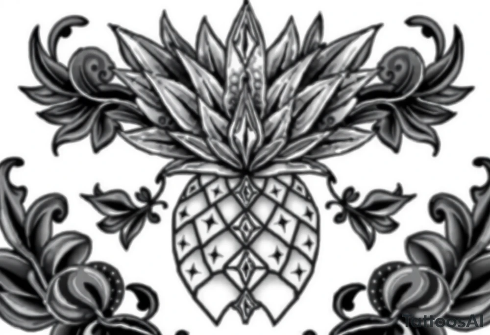 pineapple with diamonds and magestic, crown, vagina, anus, pubic tattoo idea