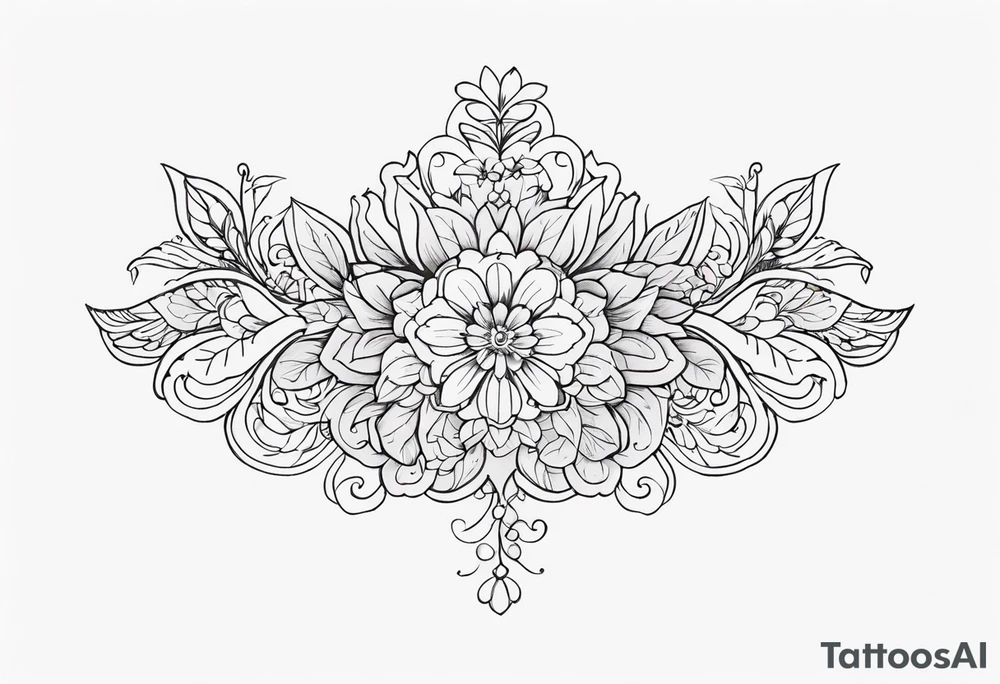 small long ornate floral sternum tattoo tattoo idea