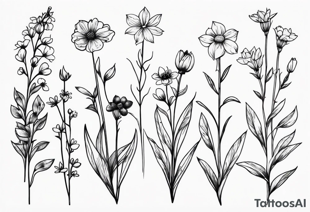 small long stem wildflowers tattoo idea