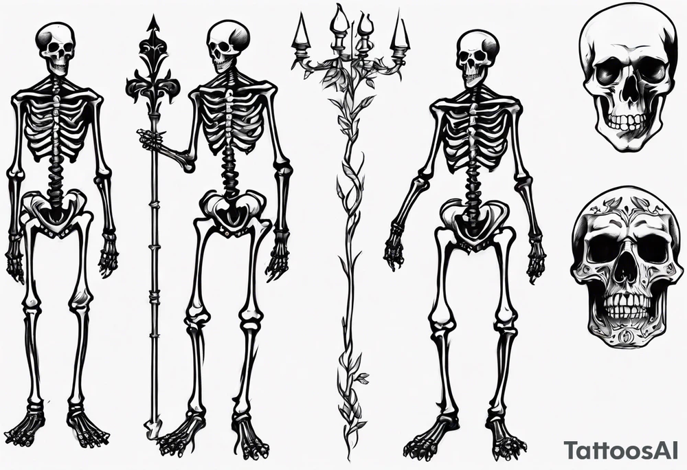 Tall creepy Skeletal figure tattoo idea