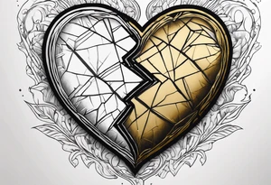 Realistic broken  heart with gold sealant lines tattoo idea