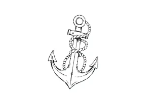 weathered anchor wrapped in nautical rope with sea waves tattoo idea