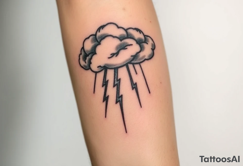 Dark storm cloud with rain falling & lightning bolts striking down from it tattoo idea