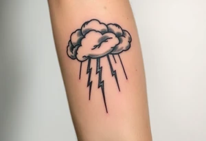 Dark storm cloud with rain falling & lightning bolts striking down from it tattoo idea