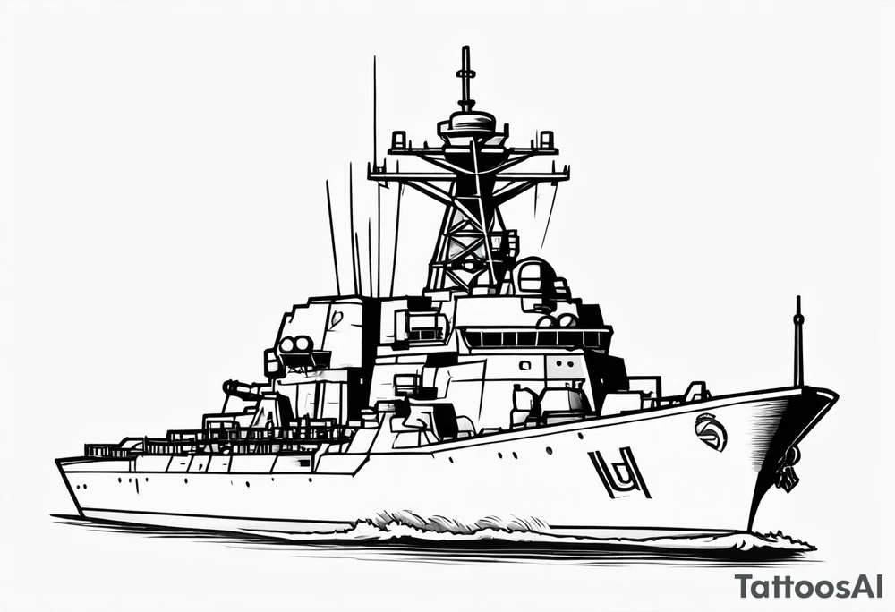 guided missile destroyer front view tattoo idea