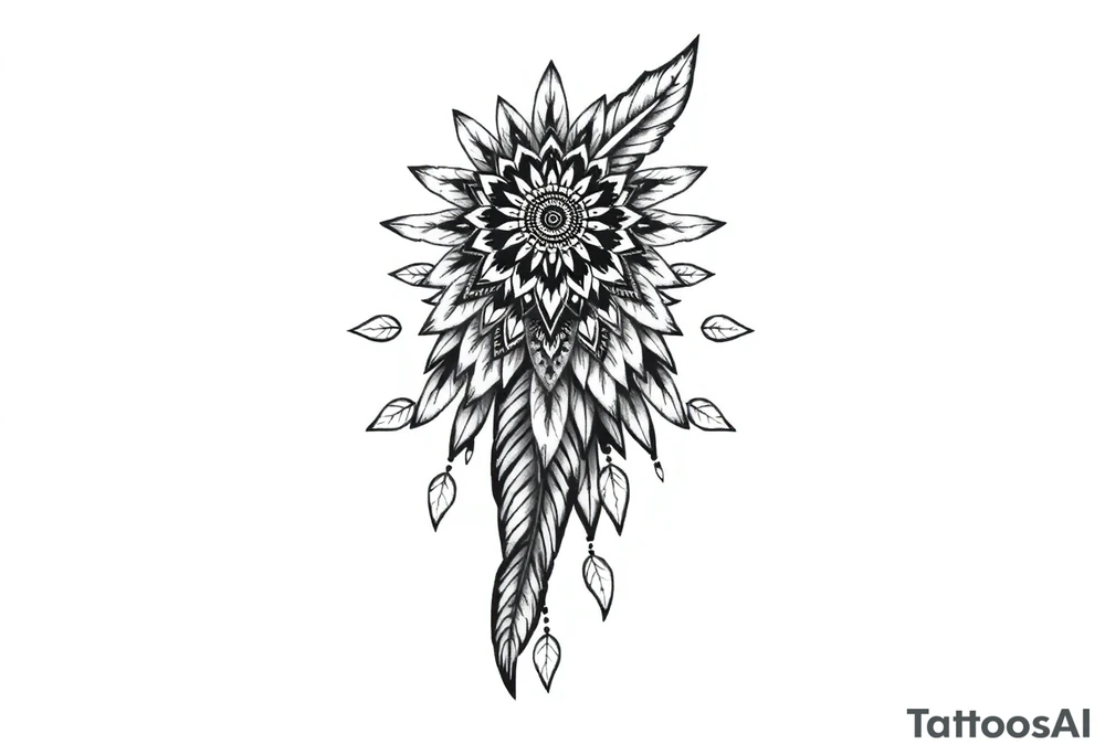 spiritual feather indian mandala shaman tattoo idea