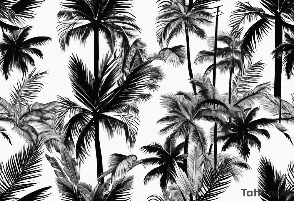 a skeleton hand and palm trees tattoo idea