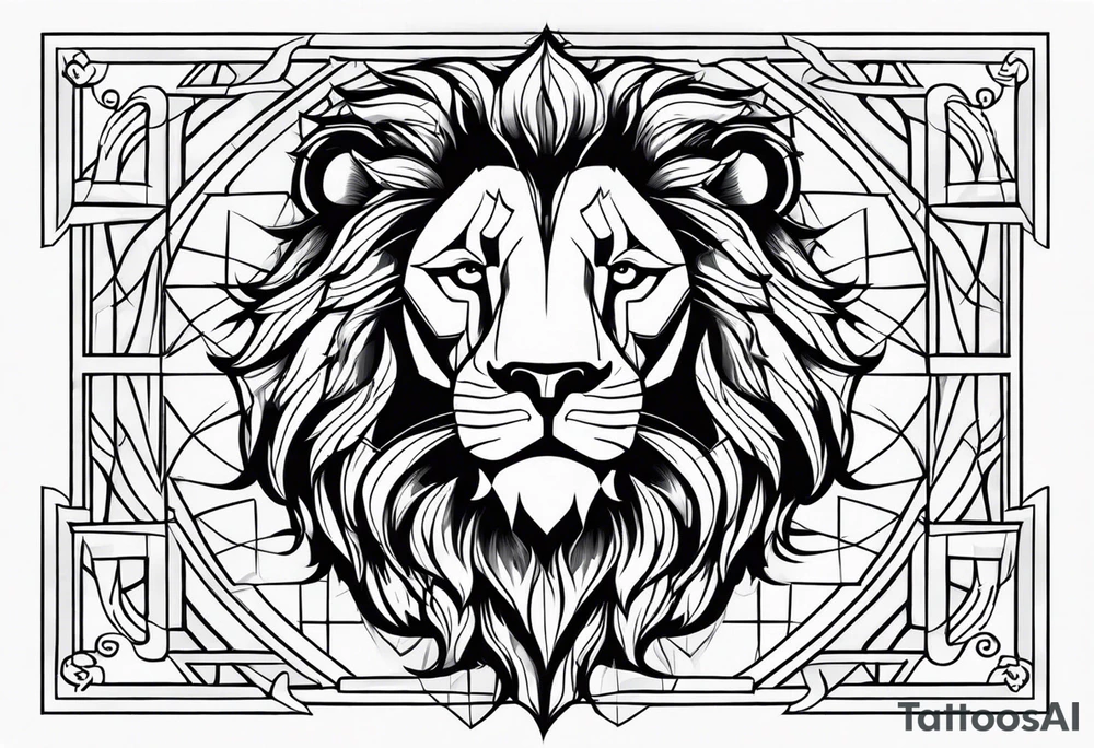 Lion traditional tattoo with cross tattoo idea