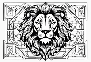 Lion traditional tattoo with cross tattoo idea