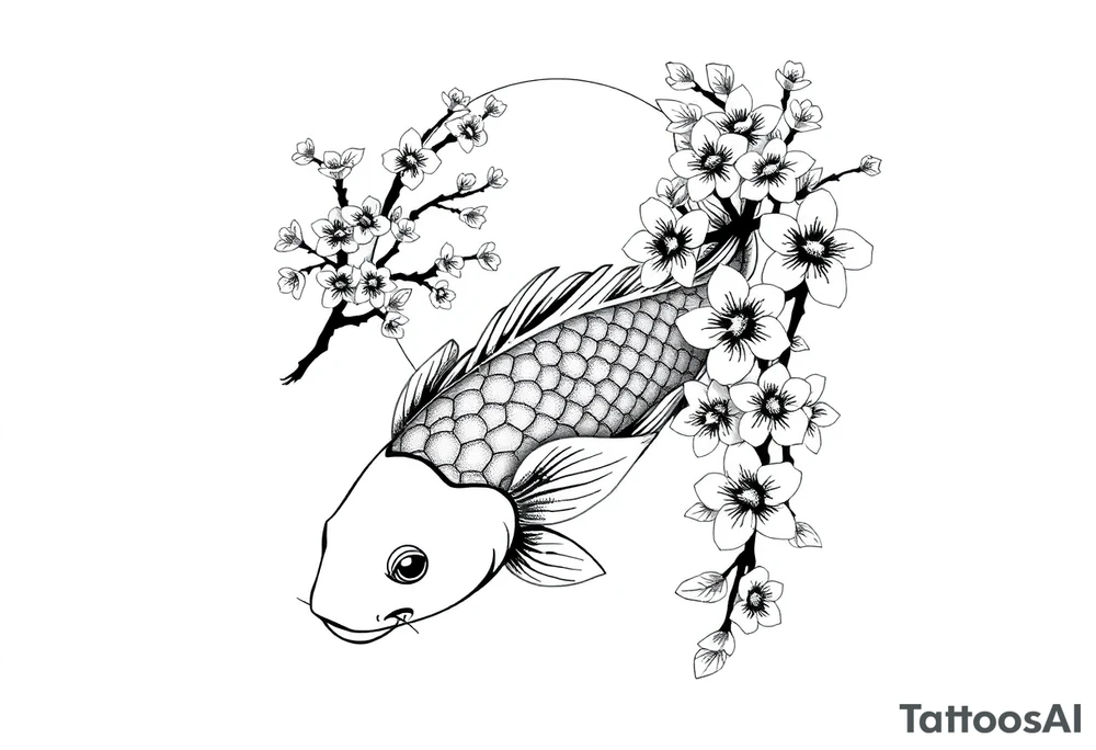 Koi sunset Japan cherry blossoms tattoo idea