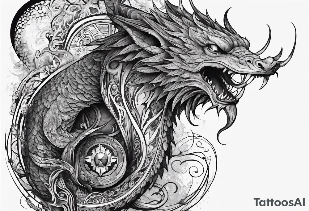 Long tattoo for forearm. Lovecraftian creature, with technological elements. tattoo idea