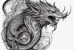 Long tattoo for forearm. Lovecraftian creature, with technological elements. tattoo idea