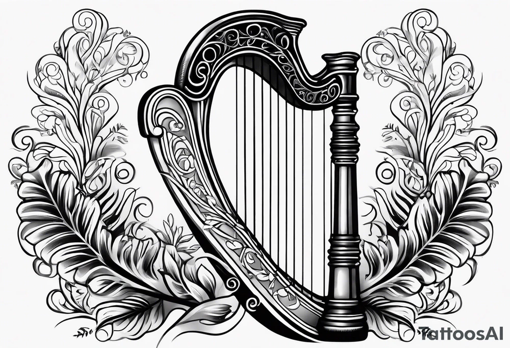 Irish harp with the New Zealand Silver Fern tattoo idea
