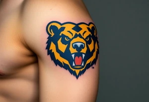 University of Northern Colorado bear mascot  head with Navy blue and yellow with UNC tagged Above head tattoo idea