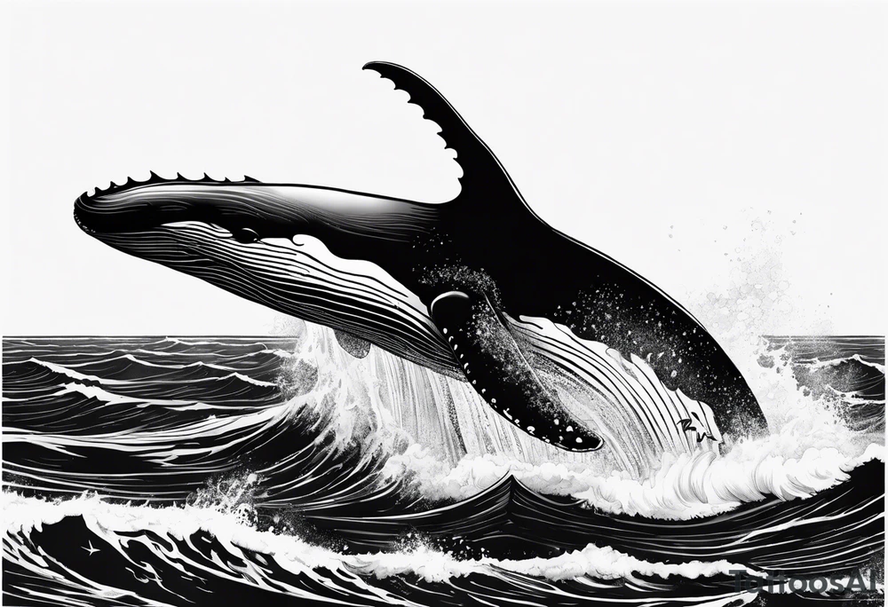 Humpbake whale tail sticking out of ocean tattoo idea