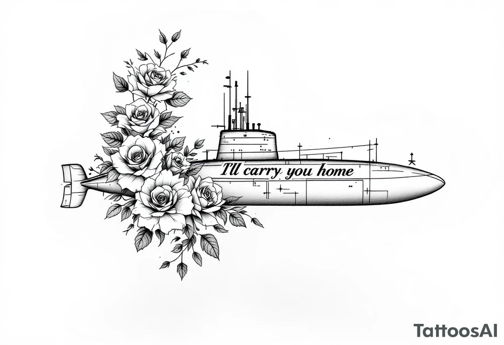 Ohio class submarine surrounded by roses that says “I’ll carry you home” tattoo idea