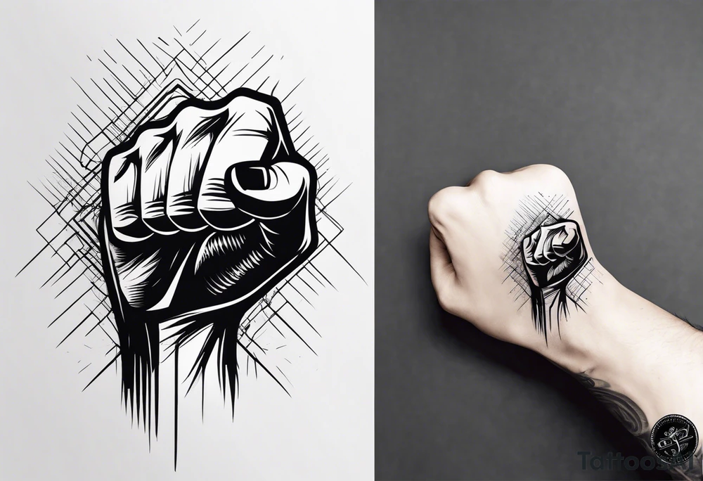 A clenched fist on the back using negative space techniques tattoo idea A clenched fist on the back using negative space techniques tattoo idea