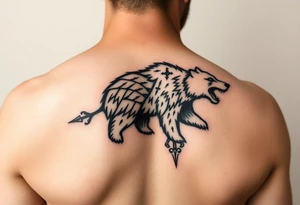 Nordic Viking themed bear on shoulder Vegvisir symbol tribal elder furthark bicep band tattoo idea