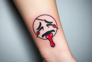 Crying emoji with realistic stitching on its face leaking blood tattoo idea
