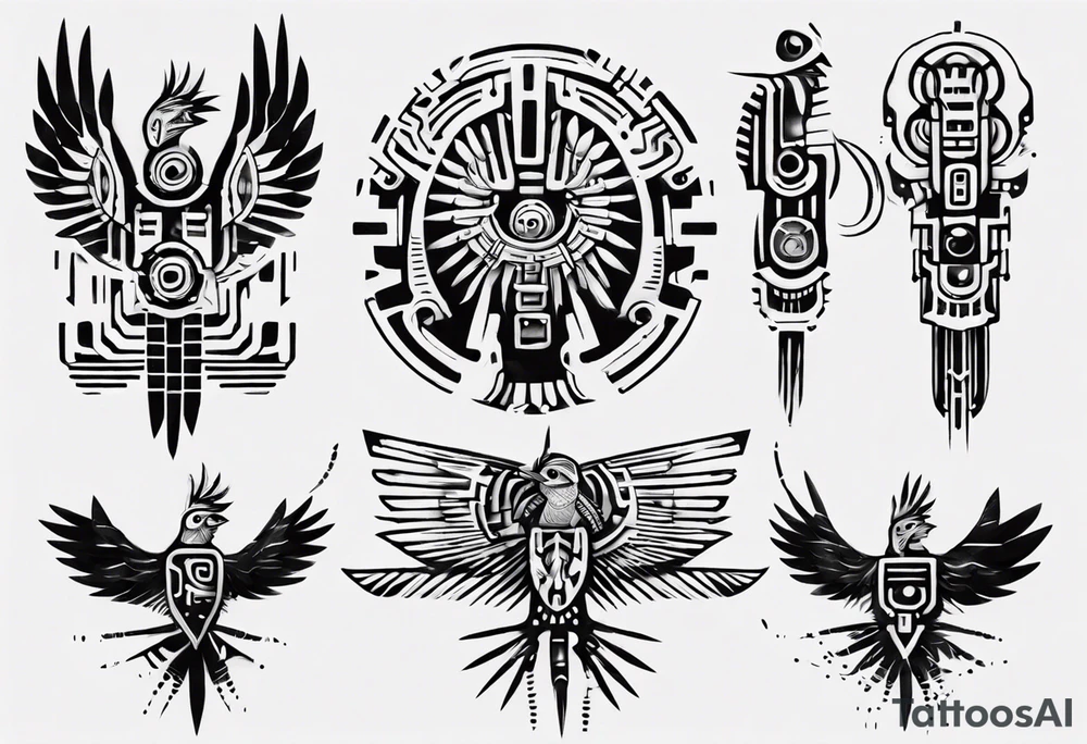 minimalist cyberpunk Mayan inspired Quetzal tattoo idea minimalist cyberpunk Mayan inspired Quetzal tattoo idea