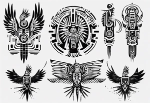 minimalist cyberpunk Mayan inspired Quetzal tattoo idea